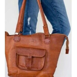 Noonday Collection Tote Bag Purse Rustic Leather Pocket Large 17x12x6 Brown NWT